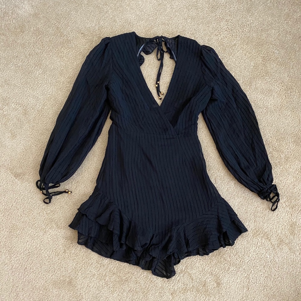 Black thin stripe mini dress